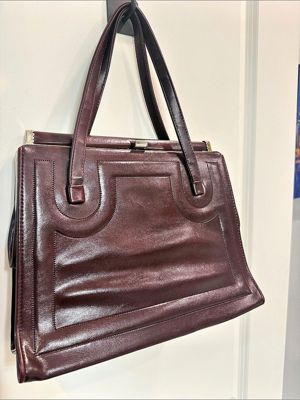 VTG 60s 70s Julius Resnick JR Mod Structured Frame Satchel Bag Oxblood Red